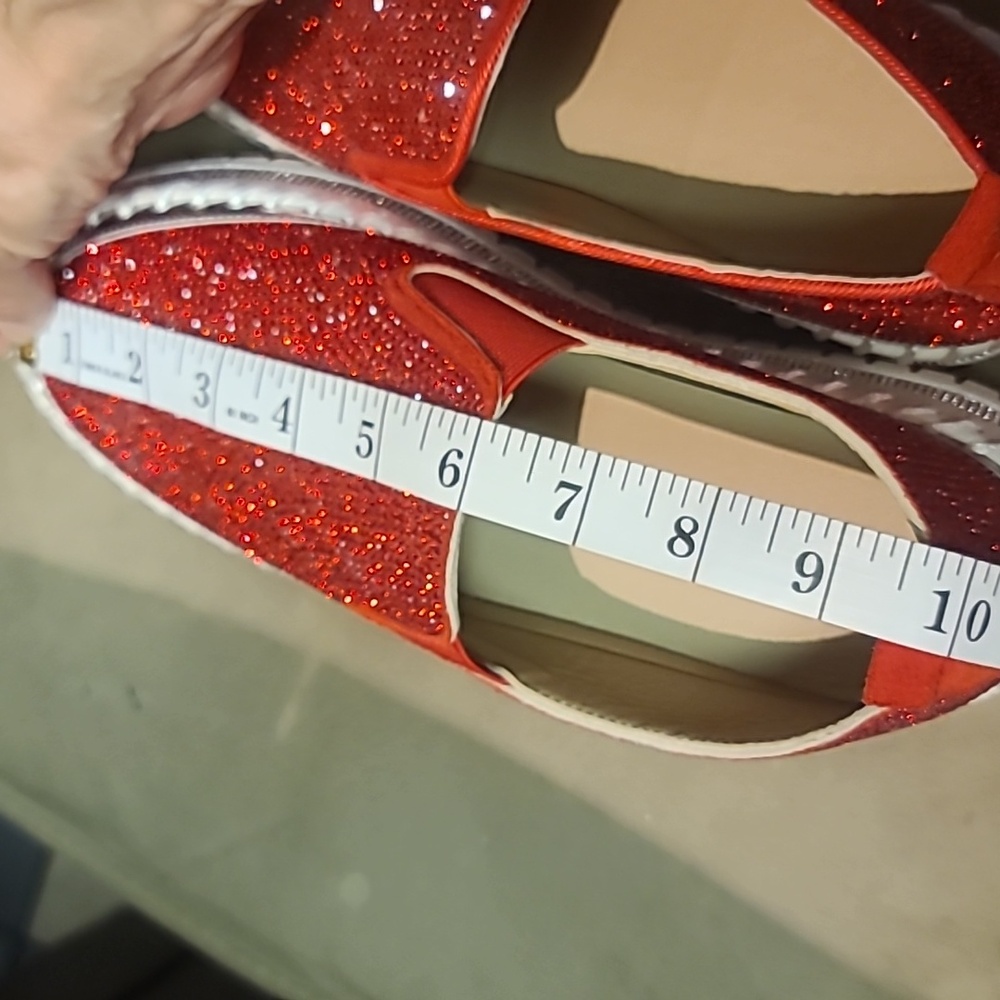 Women’s Red Glitter Slip-On Sneakers - Casual Sparkle - Picture 7 of 7